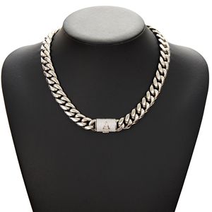 Hochwertige Herren Hip-Hop Edelstahl-Halskette 26 Initialen Buchstaben Flip-Verschluss Verschlüsselte Kubanische Gliederkette Armband - Product Image 4
