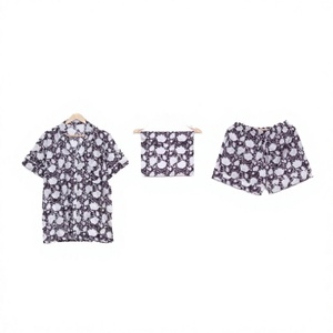 Conjunto de pijamas OEM de bambú de algodón con cuello en V para mujer logotipo personalizado primavera verano Pantalones cortos sin mangas Top secado rápido transpirable cereza bodas - Product Image 1