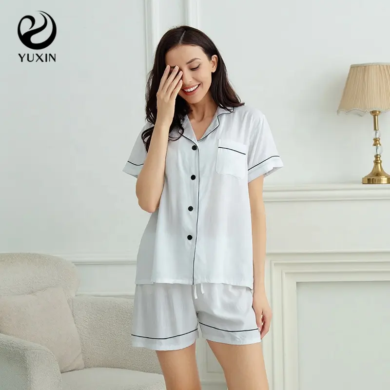 Ensemble de Pyjama en coton 100% rayonne pour femmes, vêtements de nuit pour adultes, tenue de détente