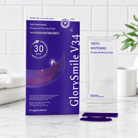Bandes blanchissantes pour les dents PAP violettes avec logo personnalisé, saveur menthe, blanchiment avancé, boîte de 7 paires, utilisation à domicile et en voyage, fabrication OEM ODM