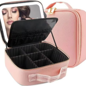 Free Sample Cosmetic case bag with <b>LED</b> Light <b>Mirror</b> Large Capacity Travel Portable Cosmetic Bag Desktop <b>Makeup</b> Case Box - Product Image 1