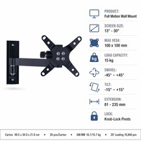 Support mural pour téléviseur DMP LCD105 à mouvement complet, support d'écran articulé en aluminium VESA 75x75 100x100 noir 13-30 pouces