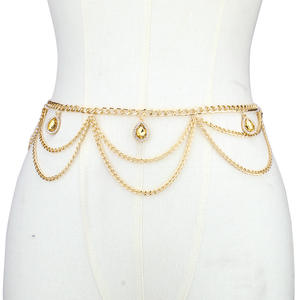 Chaîne de corps tendance multicouche en or avec pendentif goutte d'eau verte pour femme, idéale pour les soirées et le style hip-hop - Product Image 4