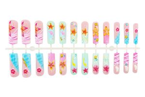 24 faux ongles longs carrés forme cercueil, design 3D, réutilisables et détachables, à presser, pour femmes, idéaux pour les vacances à la plage - Product Image 4