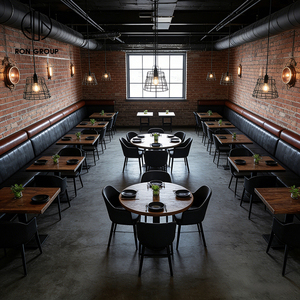 Ensemble de table et de chaises en cuir et en bois pour <span class=keywords><strong>restaurant</strong></span>, style steakhouse, industriel, commercial, restauration rapide, avec banquette et sièges en booth - Product Image 1