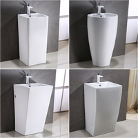 Lavabo sur pied autoportant en céramique blanche Lavabo de salle de bain sur pied haut moderne Lavabo de salle de bain sur pied