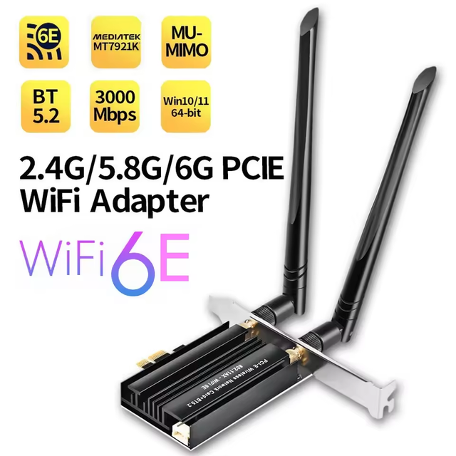 Custom Logo Tri-Band Wifi 6Adapter Wifi6 E 5374Mbps Wifi Adapter Dual Band PC Network Lan Card
