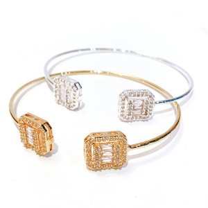 <b>Copper</b> Zircon <b>Bangle</b> Geometric Design Adjustable Opening Gold And White Micro Insert Jewelry Spring 2025 - Product Image 5