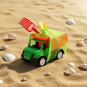 Kids Small Tipper Truck Toy with Rake and Shovel <b>Beach</b> Sand Play Set Mesh Packed - Product Image 2