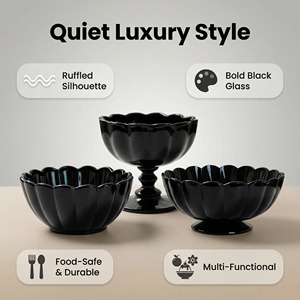 Tazón Redondo para Ensaladas, Frutas y Aperitivos, Tazón de Vidrio de Color Negro Sólido de Aspecto Elegante - Product Image 6