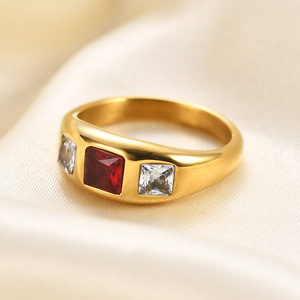 Zhongzhe Kim Cương Màu Đỏ Của Phụ Nữ Nhẫn 316L Thép Không Gỉ signet Nhẫn Cho Phụ Nữ Đảng Engagement Trang Sức Nữ Bán Buôn Nhẫn - Product Image 2