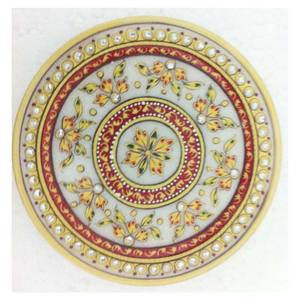 Assiette en marbre blanc peinte à l'or pour la décoration de la maison - Product Image 1