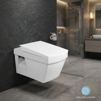 WC suspendu sans bride en céramique monobloc avec réservoir encastré – Design moderne