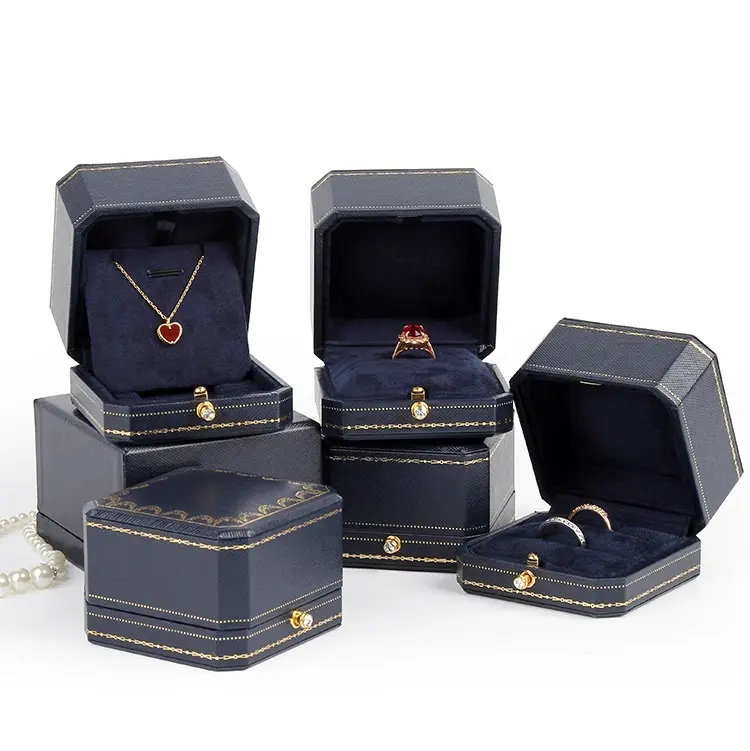 Kemasan Perhiasan Logo Kustom Perhiasan Mewah Pernikahan Beludru Kotak Cincin Perhiasan Kulit Kemasan Hadiah