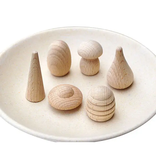 blank wood toy shool painting material beech wood coin/belly button/mushroom/egg/beehives/tree cone/droplet set
