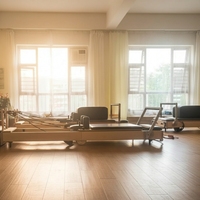 Appareil de Pilates Reformer pliable, modèle MJD W38A, avec structure en bois d'érable massif et pieds de support en acier, durable et sain.
