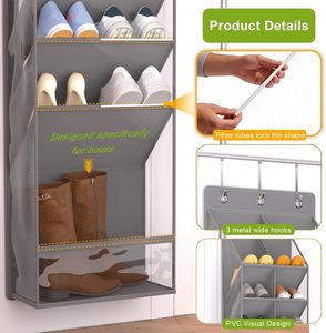 Organizador de Zapatos Colgante con Bolsillos Grandes y Profundos, Transparente, para Colgar Sobre la Puerta del Armario - Product Image 3