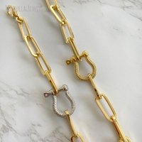 BM49486 Bracelet empilable en acier inoxydable avec chaîne épaisse à maillons trombone, fermoir mousqueton à vis, fermoir fer à cheval et breloque U Lock, bijoux équestres