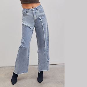 กางเกงยีนส์ขาตรงทรงตรงแบบใหม่ ขายดี รับผลิตตามแบบ OEM กางเกงขาตรงทรงหลวม กางเกงยีนส์ขาดๆ สไตล์ลำลองสำหรับผู้หญิง OOTD - Product Image 2