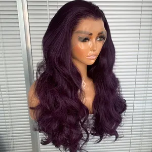 950 # 紫色长体波13x4合成蕾丝前假发女性未来耐热纤维天然发际线蕾丝假发