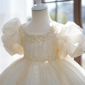 Gaun pesta anak-anak balita, pakaian bayi, gaun pesta dansa, bunga, payet, sampanye, stok tersedia - Product Image 2