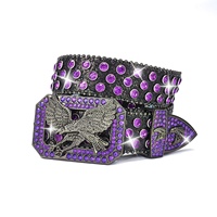 Cinturón Punk Transfronterizo Estilo Europeo Americano con Incrustaciones de Diamantes de Imitación y Lentejuelas con Diseño de Águila, Moda Rock para Hombres y Mujeres, Aleación