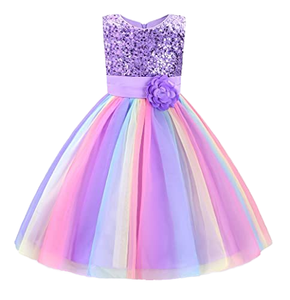 Maßgeschneidertes Buntes Satin-Blumenmuster Mädchenkleid Pailletten-Blumen Langes Sommer-Abendkleid Geburtstagsfeier-Kleidung für Kinder - Product Image 5