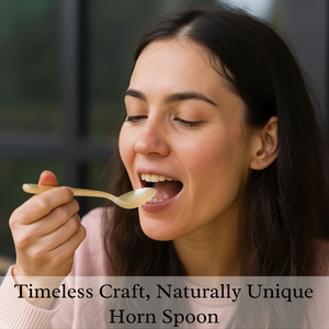 Cuillère en corne de buffle naturelle, fabriquée à la main et polie, parfaite pour servir des épices, des condiments ou pour une utilisation décorative sur la table, de haute qualité - Product Image 1