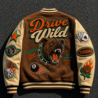 Veste universitaire en chenille brodée avec patchwork, manches en cuir et laine, patchs brodés en chenille, veste de baseball style Letterman