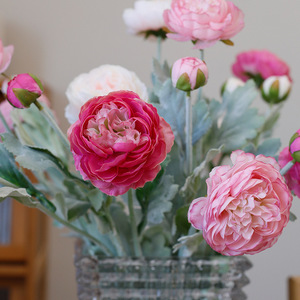 Fleurs artificielles de pivoine Granny Smith, 3 têtes, en soie floquée, décoration d'intérieur, rose violacé - Product Image 4