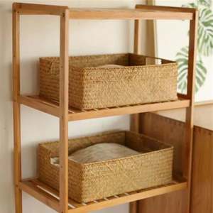 Panier mural en jute tissé à 3 niveaux paniers pour décorations 3 tons bleu Boho rotin naturel seau à vêtements Imitation stockage ensemble de 2 - Product Image 2