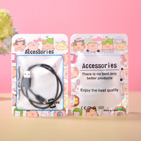 Sacs d'emballage mignons personnalisés pour câbles USB imprimés, pochettes à fermeture éclair avec carte de présentation composite et cintre, sacs à fermeture éclair de forme personnalisée