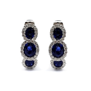 Boucles d'oreilles clipsables en or massif 18 carats avec saphir bleu et diamants naturels, bijoux fins personnalisés tendance 2021 pour femmes, cadeau de mariage ou de fête - Product Image 1