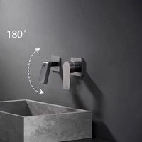 Grifo de lavabo de Caño plegable negro mate, grifo mezclador de agua fría y caliente para baño montado en la pared, grifos de grúa de lavado de instalación oculta