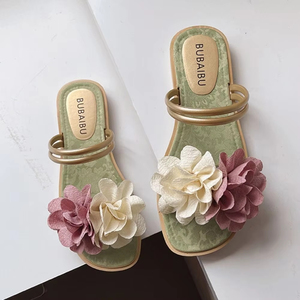Sandales plates décontractées d'été à fleurs, imperméables et antidérapantes pour la plage et les vacances - Product Image 5