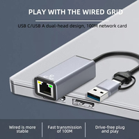Adaptador de Red USB a RJ45 Tipo C 2 en 1, Adaptadores Gigabit Ethernet de 1000 Mbps, Adaptador USB 3.0 Gigabit Ethernet para Portátiles