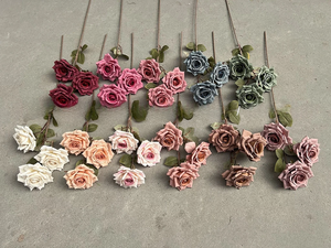 Meilleure vente de roses artificielles de haute qualité à 3 têtes <span class=keywords><strong>en</strong></span> spray blanc Real Touch pour décoration de mariage d'automne - Product Image 6