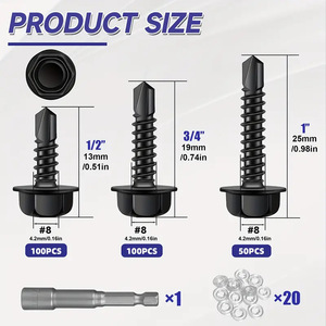 250pcs Black Stainless Steel Hex Head Tapping Screws Set For Metal Imperial Size - Product Image 4