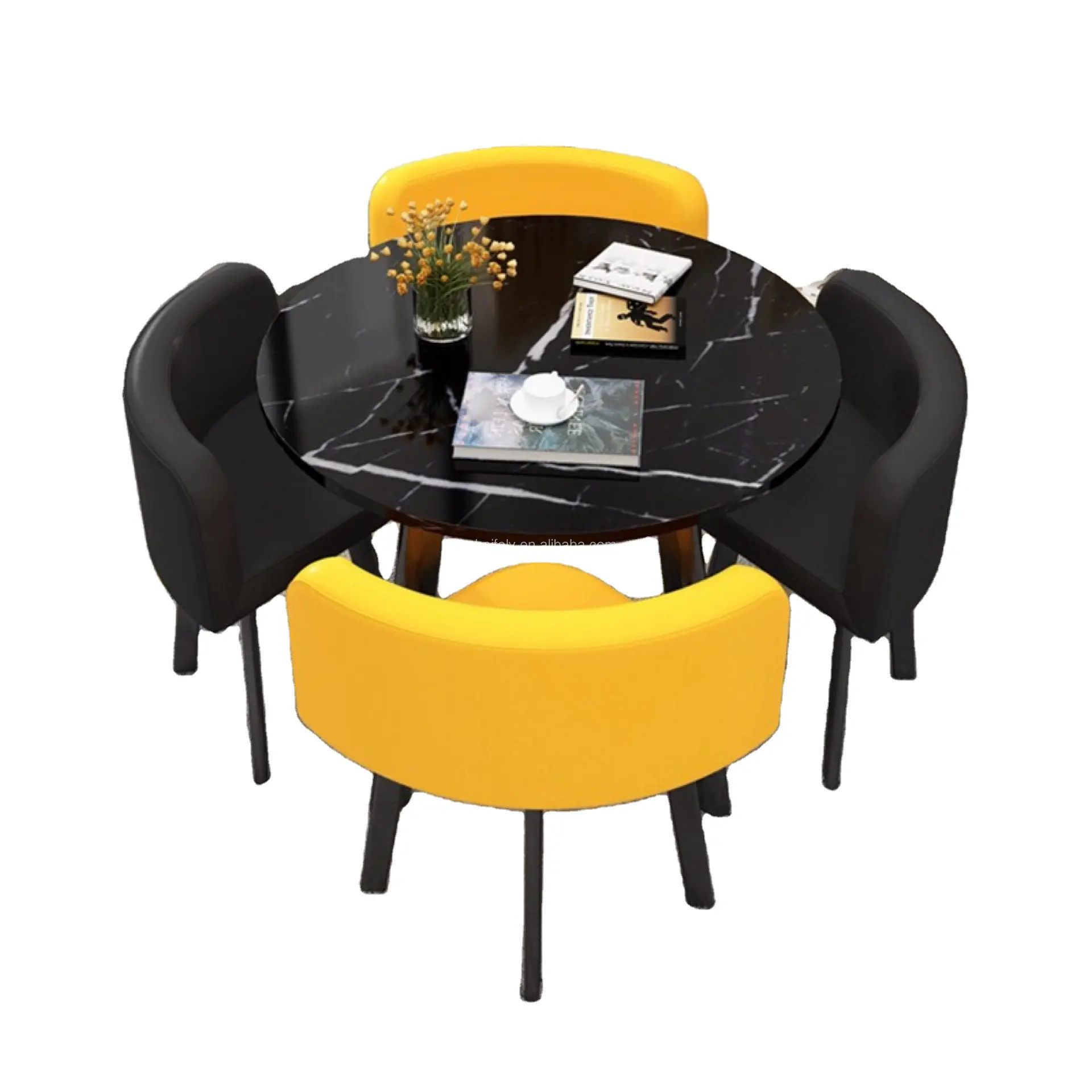 저렴한 절약 장소 커피 테이블 세트 레저 모던 라운드 나무 식탁 세트 4 의자