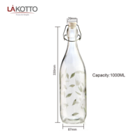 Bouteille en verre réutilisable écologique de 1000 ml avec couvercle à rabat, logo personnalisé, design minimaliste pour les boissons et les produits de beauté
