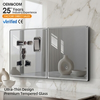 KESHIQI Interrupteur et prise en verre trempé ultra-brillant résistant aux rayures, 40 % plus fin que la version standard, pour la décoration intérieure moderne