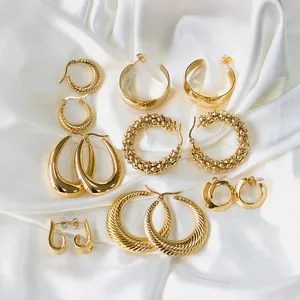 Hot Selling Luxurious Stainless Steel Hoop Filled Gold Geometric Earrings 18k Gold Hypoallergenic Earrings Jewelry for Women