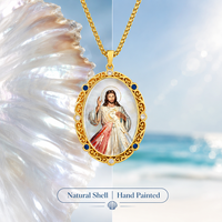 Collier pendentif en coquillage naturel, peinture à la main Jésus, nacre, bijoux religieux catholiques, vente en gros, plaqué or 18 carats, personnalisé
