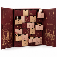 Boîte de calendrier de l'avent personnalisée de luxe en papier rigide avec 24 tiroirs pour les ensembles cadeaux de soins de la peau et de maquillage pour les fêtes