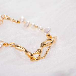 Freshwater <b>Opal</b> Pearl <b>Bracelet</b> 18K <b>Gold</b> Plated Irregular Minimalist Chain <b>Bracelet</b> for Women Fashion Jewelry Party Daily - Product Image 3