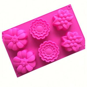 Moule en silicone écologique à 6 cavités, formes de fleurs variées, pour savon 3D, ustensiles de cuisine, outils, moule à gâteau, résine, sans BPA, OEM/ODM - Product Image 3
