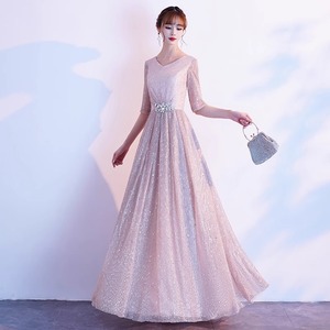 Evening Gown V-Neck <b>A</b>-<b>Line</b> Empire Waist Long <b>Dress</b> Elegant Banquet Attire For Hosts And Choir Performance - Product Image 2