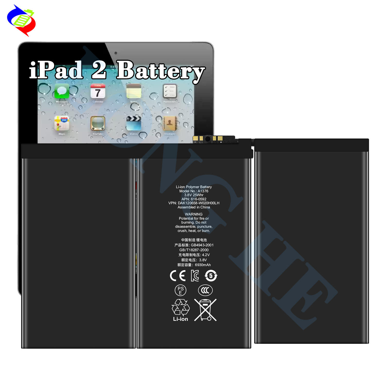Ipad 2用高品質バッテリー6930mAh A1395 A1396 A1397 A1376 Apple