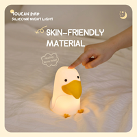 Lampe de nuit de bureau LED à 7 couleurs, petite, en silicone, rechargeable, personnalisée, avec toucan tactile, mignonne, à intensité variable, blanc chaud