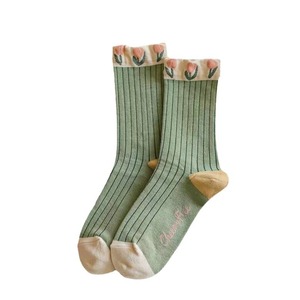 Women's Crew Length Cute Floral Pattern Breathable <strong>Polyester</strong> Cotton Jacquard Knitted <strong>Socks</strong> for Spring - Product Image 5